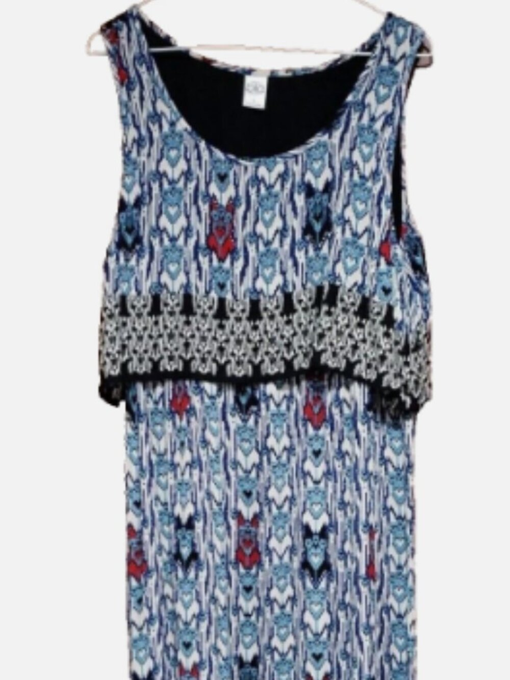 Bila Size L Blue Black White Red Border Print Sleeveless Maxi Dress